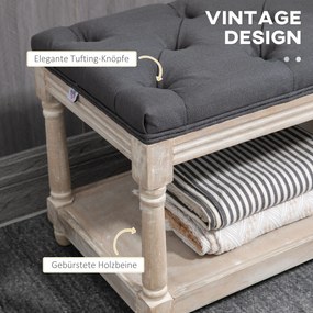 HOMCOM Παπουτσοθήκη-Πάγκος με αποθηκευτικό χώρο, Vintage σχεδιασμός, Κουμπιά, Ξύλο καουτσούκ, 115x40x48cm, Γκρι