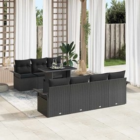 vidaXL σετ κήπου 8 τεμαχίων με μαξιλάρια, μαύρο πολυρατάν