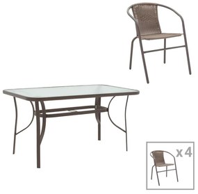 Dining table Valor-Obbi set 5pcs metal-pe brown