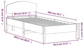 Σκελετός Κρεβατιού Χωρίς Στρώμα 90x200 εκ Μασίφ Ξύλο Πεύκου - Καφέ