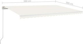 vidaXL Χειροκίνητη τέντα με ηλιακό LED 5 x 3 m Κρεμ 100% Πολυεστέρας