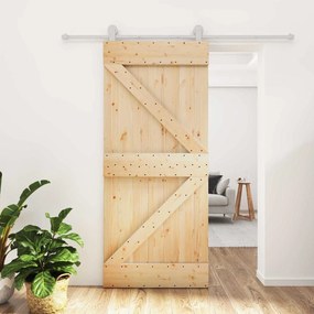 vidaXL Συρόμενη Πόρτα 90 x 210 cm Μασίφ Ξύλο Πεύκου Φυσικό και Λευκό