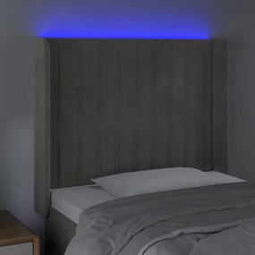 Κεφαλάρι Κρεβατιού LED Ανοιχτό Γκρι 93x16x118/128εκ. Βελούδινο 3124322