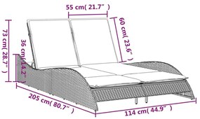 Ξαπλώστρα Γκρι 114x205x73 εκ. από Συνθετικό Ρατάν με Μαξιλάρι - Γκρι