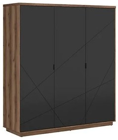 Ντουλάπα Boston CE116, Σκούρα βελανιδιά delano, Μαύρο ματ, 200.5x180x56.5cm, Πόρτες ντουλάπας: Με μεντεσέδες