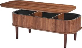 VEVOR 1000 mm Lift Top Coffee Table Fluted Oval Table Hidden Compartment Walnut