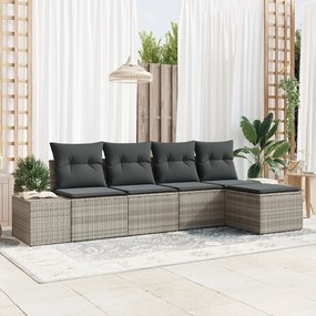 vidaXL σετ καναπέ κήπου 5 κομματιών με μαξιλάρια ανοιχτό γκρι Πολυ ρατάν