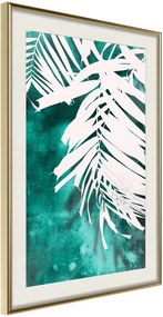 Αφίσα - White Palm on Teal Background - 20x30 - Χρυσό - Με πασπαρτού