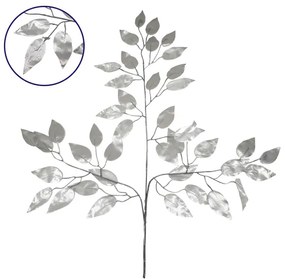 GloboStar® 09054 Τεχνητό Φυτό Διακοσμητικό Κλαδί Διαστάσεων M21cm x Υ27cm με 3 X Ασημί Κλαδιά και Φύλλωμα Φύκος