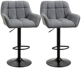 Σκαμπό μπαρ HOMCOM σετ 2 τεμαχίων, ρετρό σχεδιασμός, ρυθμιζόμενο ύψος, δερματίνη, όψη λινό, γκρι + μαύρο