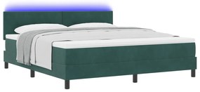 vidaXL Κρεβάτι βάσης με Στρώμα & LED Σκούρο Πράσινο 180x200 εκ Βελούδο