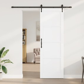 vidaXL Συρόμενη Πόρτα με Σετ Χ Hardware Λευκή 78x232 εκ. Συμπαγής Ξύλινη Πεύκου