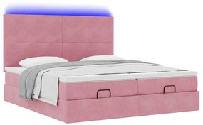 vidaXL Οθωμανικό κρεβάτι με στρώματα & LEDs Ροζ 200x200cm Velvet