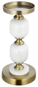 ARTEKKO Διακοσμητικό Κηροπήγιο (13x13x38)cm Χρυσό και Λευκό με Σχέδιο με Βότσαλο