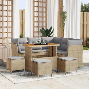 vidaXL Σετ Καναπέ Κήπου Ρυθμιζόμενο ύψος 9 pcs Μπεζ συνθετικό ρατάν