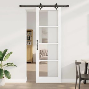 vidaXL Συρόμενη Πόρτα  με Σετ Αξεσουαρ Λευκή 78x232 εκ. Συμπαγές Ξύλο Πεύκου