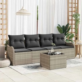 vidaXL Σετ Καναπέ Κήπου 5 Τεμαχίων με Μαξιλάρια σε Ανοιχτό Γκρι Χρώμα, Πολυ Ράττα