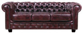 Καναπές Τριθέσιος CHESTERFIELD Leather Κόκκινο Antique 201x92x72cm
