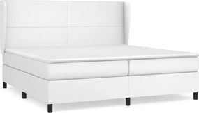 vidaXL Κρεβάτι Boxspring με Στρώμα Λευκό 200x200 εκ. Συνθετικό Δέρμα