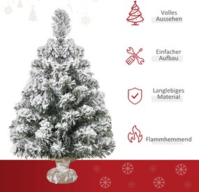 HOMCOM Μίνι Τεχνητό Χριστουγεννιάτικο Δέντρο 60 cm, τεχνητό έλατο με χιόνι, 67 άκρες, βάση τσιμέντου για εσωτερικούς χώρους, γραφείο