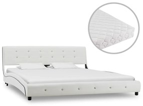 Κρεβάτι Λευκό 160 x 200 εκ. από Συνθετικό Δέρμα με Στρώμα