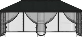 vidaXL Κιόσκι με Πλαϊνές Τοίχους 6 x 3 m Μαύρο Πολυεστέρας και Χάλυβας