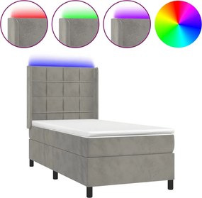 vidaXL Κρεβάτι Boxspring με Στρώμα &amp; LED Αν.Γκρι 100x200 εκ. Βελούδινο