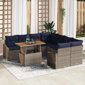 vidaXL Σετ Καναπέ Κήπου με αποθήκευση 9 pcs Γκρι Πολυ ράταν
