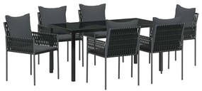 vidaXL Σέτ φαγητού για κήπο 7 pcs Μαύρο Πολυ ράταν