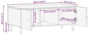 Τραπεζάκι Σαλονιού 100 x 54 x 40 εκ. από Μασίφ Ξύλο Μάνγκο - Μαύρο