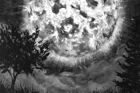 Εικόνα ενός λαμπερού φεγγαριού στον νυχτερινό ουρανό σε ασπρόμαυρο - 120x80