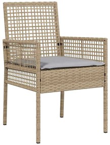 vidaXL Σέτ φαγητού για κήπο με μαξιλάρι 7 pcs Μπεζ συνθετικό ρατάν