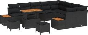 vidaXL Σετ Καναπέ Κήπου με μαξιλάρι 12 pcs Μαύρο Πολυ ράταν