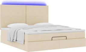 vidaXL Οθωμανικό κρεβάτι με στρώμα &amp; LEDs Cream 160x200cm ύφασμα