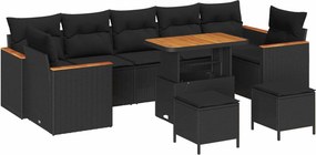 vidaXL Σετ Καναπέ Κήπου με μαξιλάρι 10 pcs Μαύρο Πολυ ράταν