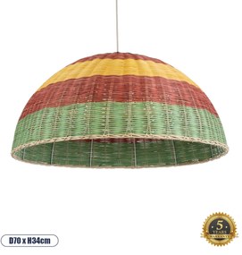 02061 GloboStar® CABALLEROS 02061 Boho Κρεμαστό Φωτιστικό Καμπάνα Μονόφωτο 1 x E27 IP20 Πολύχρωμο Ξύλο - Μ70 x Π70 x Υ34cm