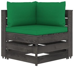 Καναπές Γωνιακός Τμηματικός Γκρι Εμποτισμένο Ξύλο + Μαξιλάρια - Πράσινο