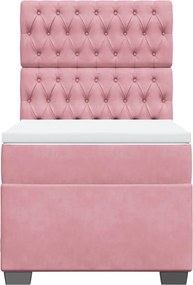 vidaXL Κρεβάτι Boxspring με Στρώμα Ροζ 90x200 εκ. Βελούδινο