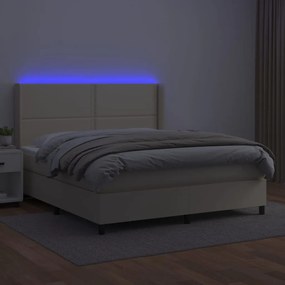 vidaXL Κρεβάτι Boxspring με Στρώμα & LED Κρεμ 160x200 εκ. Συνθ. Δέρμα