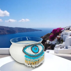 Κερί Σαντορίνη μεγάλο με κεντημένο μάτι από λαμπερά στοιχεία!