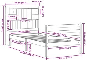 Κρεβάτι Βιβλιοθήκη Χωρίς Στρώμα 100x200 εκ. Μασίφ Ξύλο Πεύκο - Λευκό