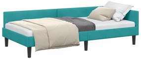 vidaXL Πλαϊνό Κρεβάτι Τιρκουάζ 100 x 200 cm Βελούδο και Στιβαρή ξυλεία