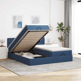 vidaXL Οθωμανικό κρεβάτι με στρώματα μπλε 160x200cm ύφασμα