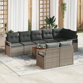 vidaXL Σετ Καναπέ Κήπου 9 pcs Γκρι Μεγάλο Ψάθα & Ατσάλι & Πολυεστέρας