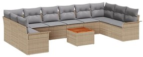vidaXL Σετ Καναπέ Κήπου με μαξιλάρι 11 pcs Μπεζ συνθετικό ρατάν