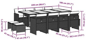 vidaXL Σετ Τραπεζαρίας Κήπου 13τεμ. Μαύρο από Συνθ. Ρατάν με Μαξιλάρια