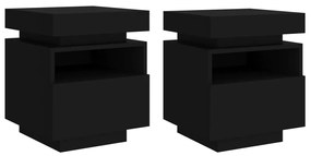 vidaXL Κομοδίνα με Φώτα LED 2 τεμ. Μαύρα 40x39x48,5 εκ.