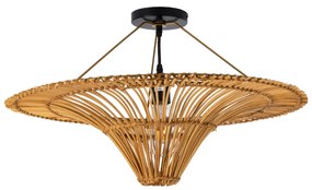 02308 GloboStar® PALERMO 02308 Boho Φωτιστικό Οροφής Πλέγμα Μονόφωτο 1 x E27 IP20 Καφέ Ξύλο - Μ60 x Π60 x Υ36cm