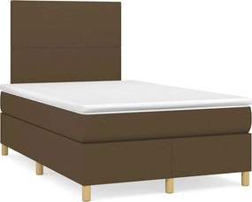 vidaXL Κρεβάτι Boxspring με Στρώμα &amp; LED Σκ.Καφέ 120x190εκ. Υφασμάτινο