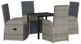 vidaXL Σέτ φαγητού για κήπο με μαξιλάρι 5 pcs Γκρι συνθετικό ρατάν